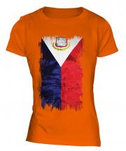 Saint Martin Grunge Flag Ladies T-Shirt