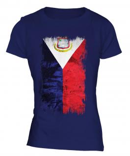 Saint Martin Grunge Flag Ladies T-Shirt