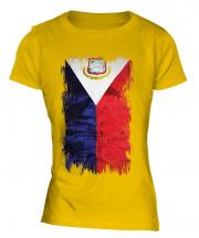 Saint Martin Grunge Flag Ladies T-Shirt