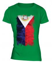 Saint Martin Grunge Flag Ladies T-Shirt