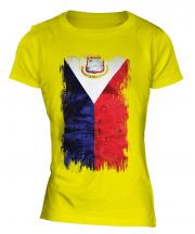 Saint Martin Grunge Flag Ladies T-Shirt