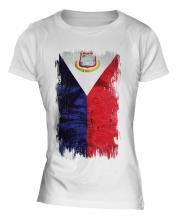 Saint Martin Grunge Flag Ladies T-Shirt