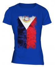 Saint Martin Grunge Flag Ladies T-Shirt