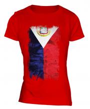Saint Martin Grunge Flag Ladies T-Shirt
