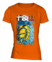 Saint Pierre And Miquelon Grunge Flag Ladies T-Shirt