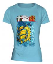 Saint Pierre And Miquelon Grunge Flag Ladies T-Shirt