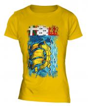 Saint Pierre And Miquelon Grunge Flag Ladies T-Shirt
