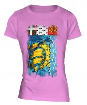 Saint Pierre And Miquelon Grunge Flag Ladies T-Shirt