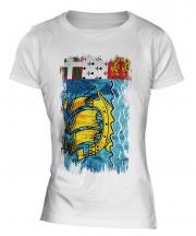 Saint Pierre And Miquelon Grunge Flag Ladies T-Shirt