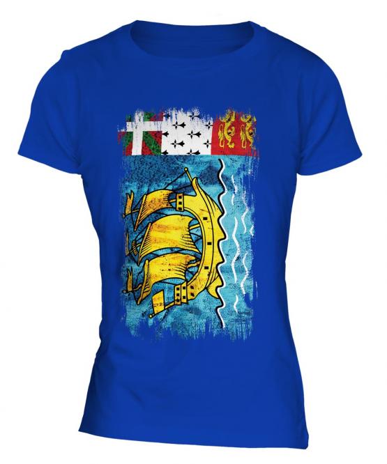Saint Pierre And Miquelon Grunge Flag Ladies T-Shirt