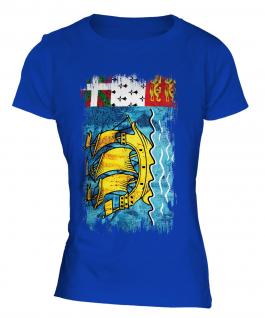 Saint Pierre And Miquelon Grunge Flag Ladies T-Shirt