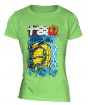 Saint Pierre And Miquelon Grunge Flag Ladies T-Shirt