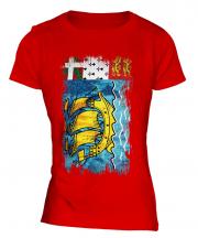 Saint Pierre And Miquelon Grunge Flag Ladies T-Shirt