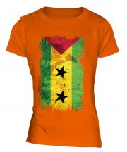 Sao Tome E Principe Grunge Flag Ladies T-Shirt