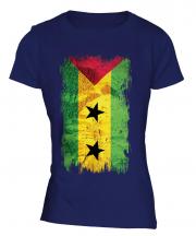 Sao Tome E Principe Grunge Flag Ladies T-Shirt