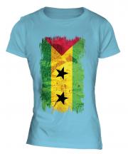 Sao Tome E Principe Grunge Flag Ladies T-Shirt