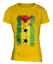 Sao Tome E Principe Grunge Flag Ladies T-Shirt