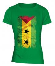 Sao Tome E Principe Grunge Flag Ladies T-Shirt