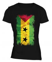Sao Tome E Principe Grunge Flag Ladies T-Shirt