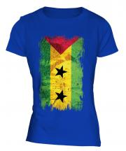 Sao Tome E Principe Grunge Flag Ladies T-Shirt