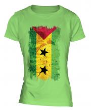 Sao Tome E Principe Grunge Flag Ladies T-Shirt