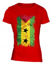 Sao Tome E Principe Grunge Flag Ladies T-Shirt