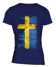 Sweden Grunge Flag Ladies T-Shirt