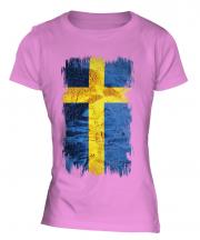 Sweden Grunge Flag Ladies T-Shirt