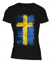 Sweden Grunge Flag Ladies T-Shirt