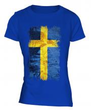Sweden Grunge Flag Ladies T-Shirt