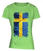 Sweden Grunge Flag Ladies T-Shirt