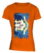 Connecticut State Grunge Flag Ladies T-Shirt