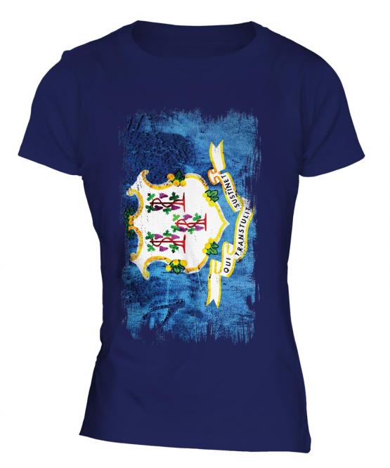 Connecticut State Grunge Flag Ladies T-Shirt