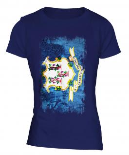 Connecticut State Grunge Flag Ladies T-Shirt