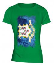 Connecticut State Grunge Flag Ladies T-Shirt