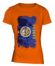Kansas State Grunge Flag Ladies T-Shirt