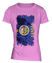 Kansas State Grunge Flag Ladies T-Shirt