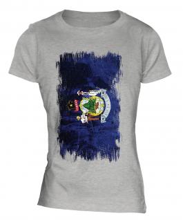 Maine State Grunge Flag Ladies T-Shirt