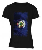 Maine State Grunge Flag Ladies T-Shirt