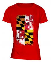 Maryland State Grunge Flag Ladies T-Shirt