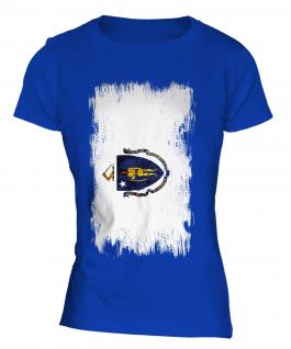 Massachusetts State Grunge Flag Ladies T-Shirt