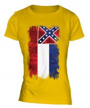 Mississippi State Grunge Flag Ladies T-Shirt