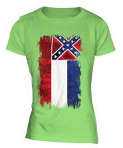 Mississippi State Grunge Flag Ladies T-Shirt