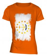 Rhode Island State Grunge Flag Ladies T-Shirt