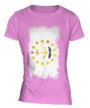 Rhode Island State Grunge Flag Ladies T-Shirt