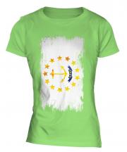 Rhode Island State Grunge Flag Ladies T-Shirt