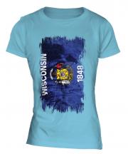 Wisconsin State Grunge Flag Ladies T-Shirt