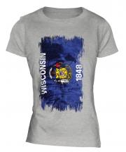 Wisconsin State Grunge Flag Ladies T-Shirt