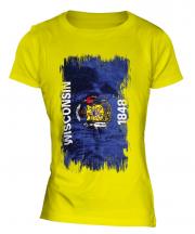 Wisconsin State Grunge Flag Ladies T-Shirt