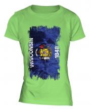 Wisconsin State Grunge Flag Ladies T-Shirt